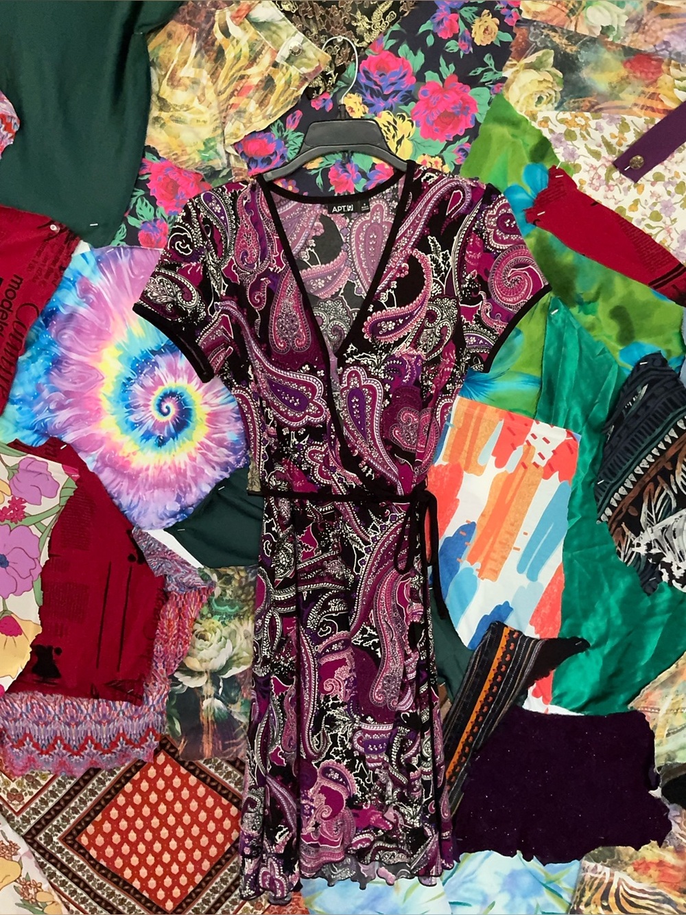 Apt. 9 Magenta and Black Paisley Wrap Dress